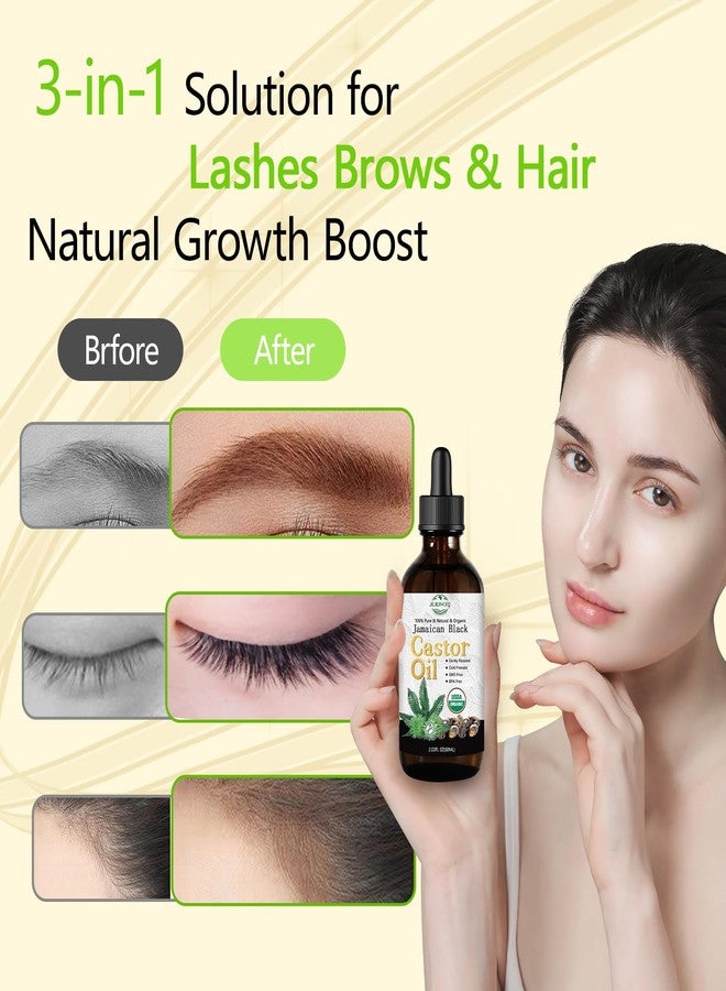 MMPANG Jamaican Black Castor Oil - USDA Certified 100% Organic Jamaica Oils for Hair Growth Cold Pressed, Hexane-Free, Glass Bottle Dropper & Dual Brush, Thicker Eyelashes, Brows & Scalp Care, 2oz - Image 4